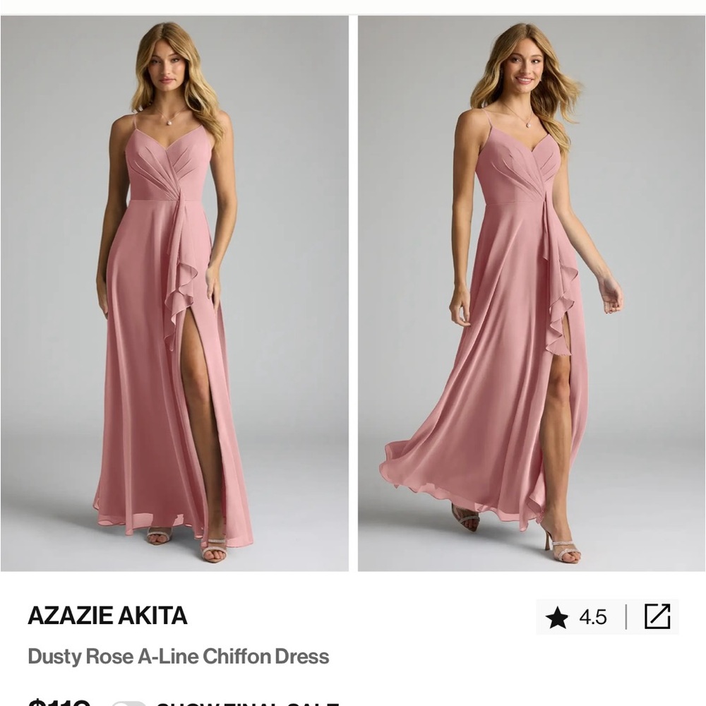 Azazie Dusty Rose Alita Bridesmaid Dress size A8